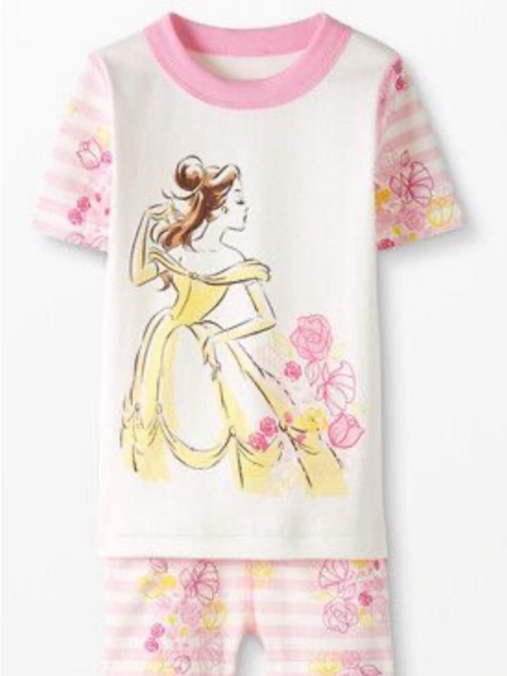 Hanna Andersson Disney Belle Graphic Pink, Yellow & White Short Sleeve Pajamas